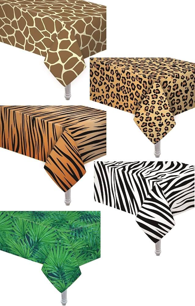 Oojami 5 Pack Animal Safari Theme Zoo Print Table Cover Animal Theme Tablecloth Party Supplies/Id... | Amazon (US)