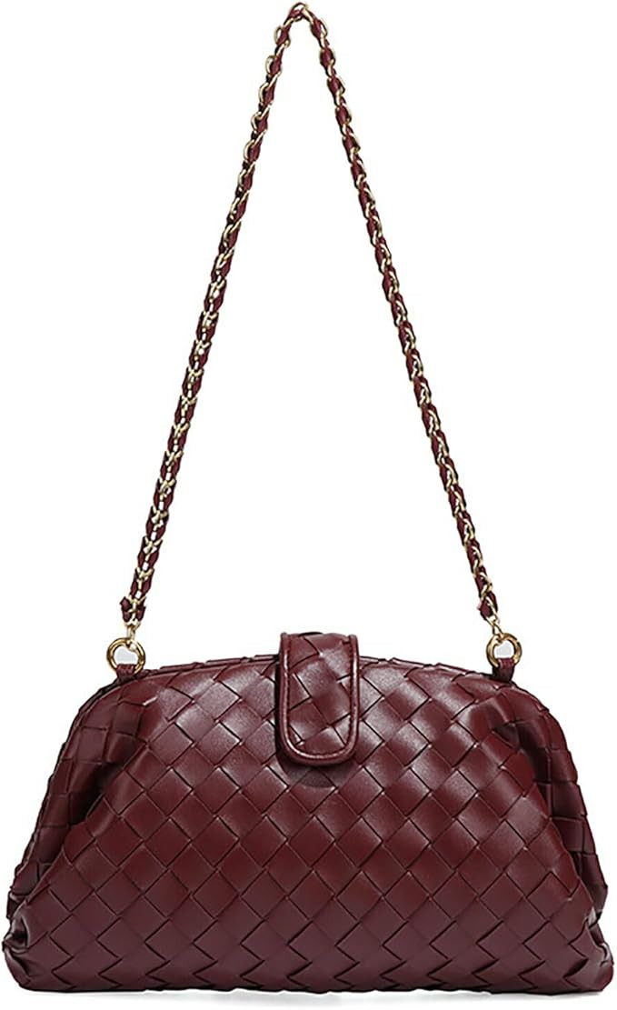 Women's new woven fashion all casual oblique shoulder bag cloud dumpling bag (Wine red) | Amazon (US)