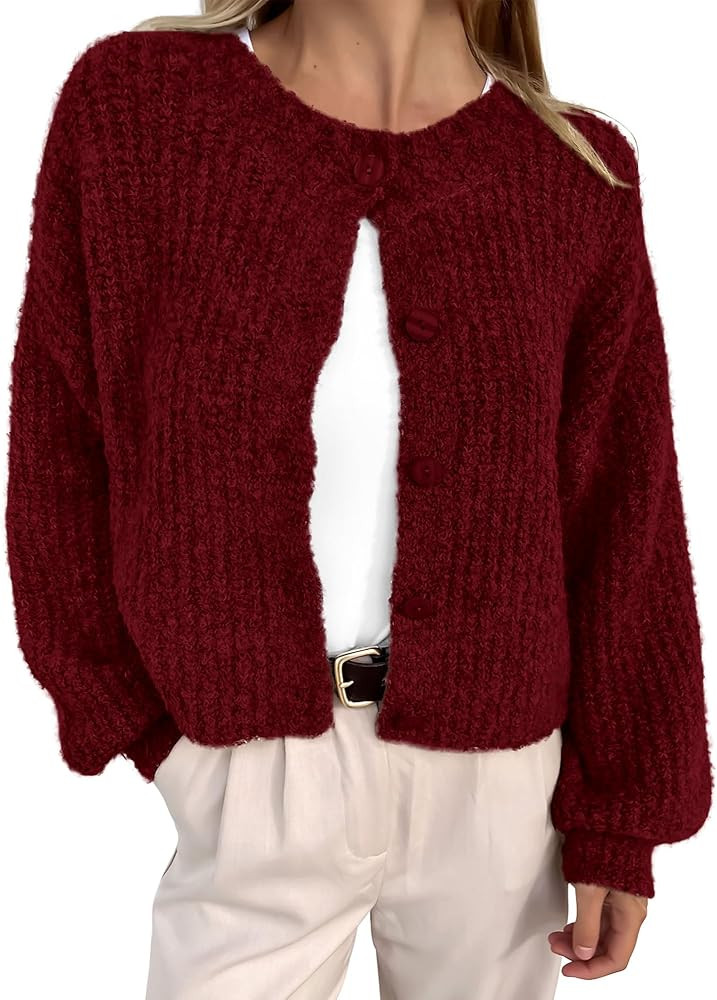 BTFBM Cardigan Sweaters for Women Fall 2025 Long Sleeve Button Down Soft Loose Chunky Knit Outwea... | Amazon (US)