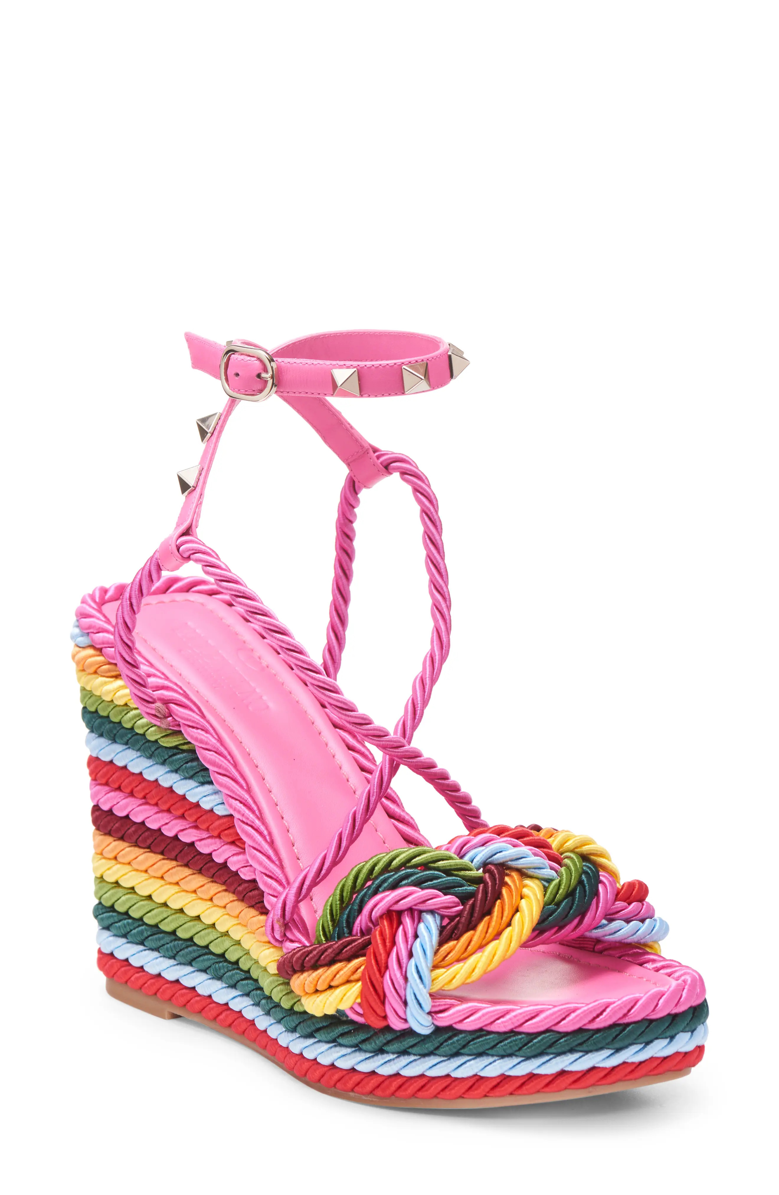 Valentino Garavani Rockstun Torchon Rainbow Platform Wedge Sandal in Feminine/Multi at Nordstrom, Si | Nordstrom