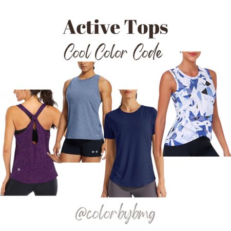 Cool Color Code Active Tops

Colors listed in order of left to right
1. Dark Purple
2. Heather Blue
3. 07-navyt Blue
4. Geometry Light Blue

Cool Winter
Cool Summer 
