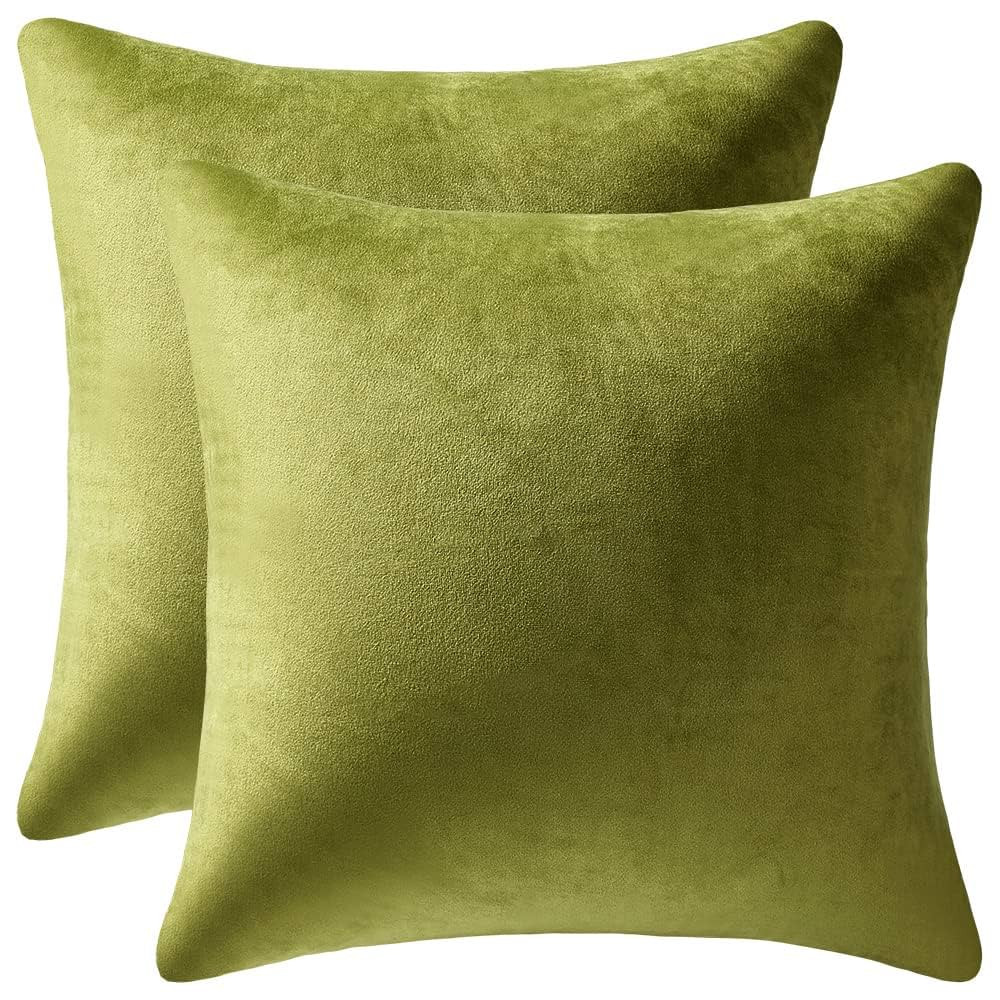 DEZENE Couch Pillow Cases 18x18 Chartreuse: 2 Pack Cozy Soft Velvet Square Throw Pillow Covers fo... | Amazon (US)