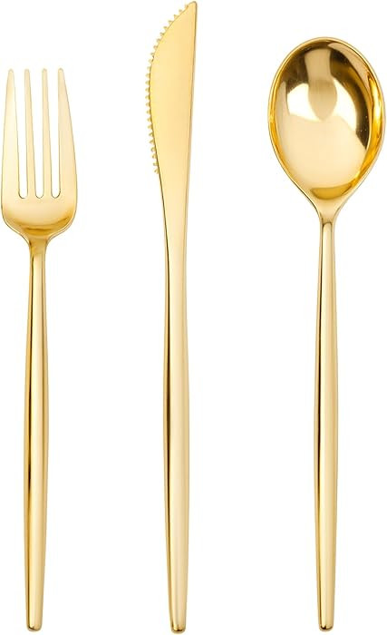 150PCS Gold Plastic Silverware, Plastic Utensils,Gold Silverware Disposable,Disposable Utensils H... | Amazon (US)