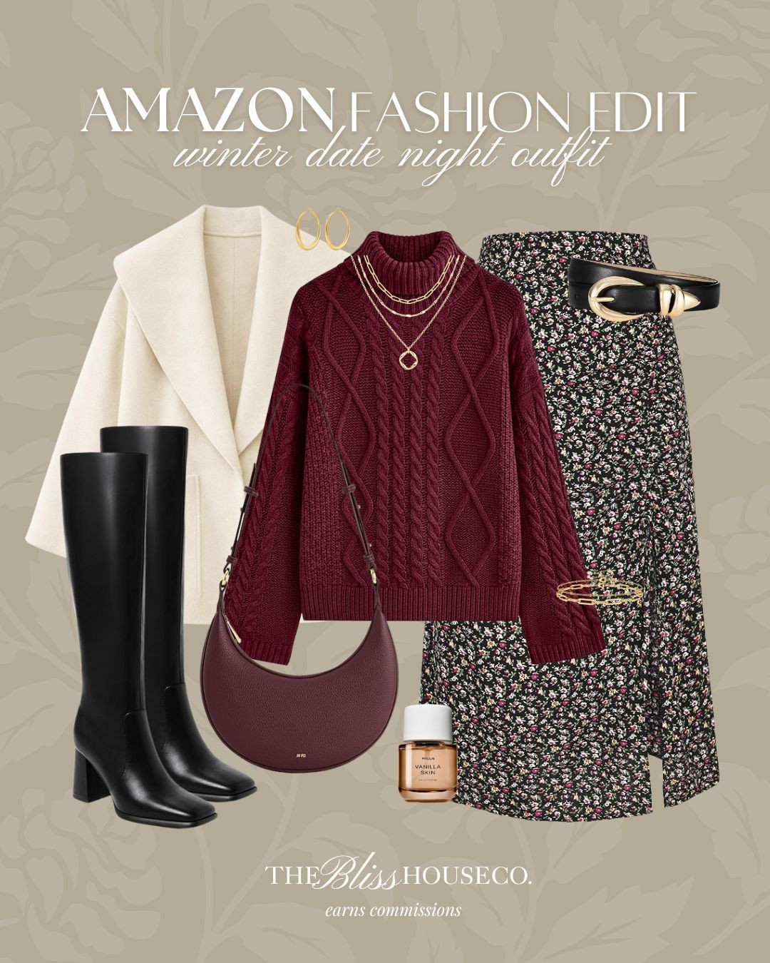 Elevate your date night look with these cozy yet chic picks from Amazon. Perfect for chilly evenings! 

Winter date night, Valentine's Day, floral skirt, jacket, knee high boots, burgundy and black, affordable women's clothing, styled look, romantic styled look, Amazon fashion.
 

 #LTKootd #LTKFindsUnder50