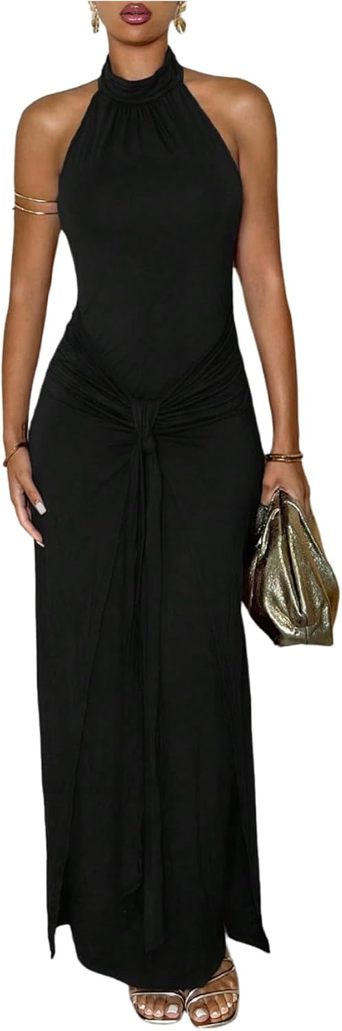 Milumia Women's Tie Knot Halter Dress Sleeveless Cocaktail Dinner Dresses | Amazon (US)