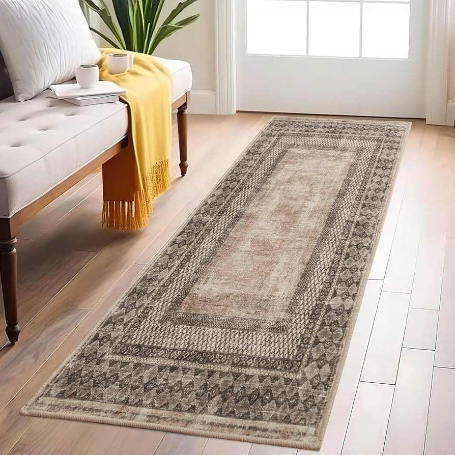 NICETOWN 2'x 6' Hallway Runner Rug, Machine Washable Thin Non-Slip 2x6 Brown Kitchen Runner Rug S... | Amazon (US)