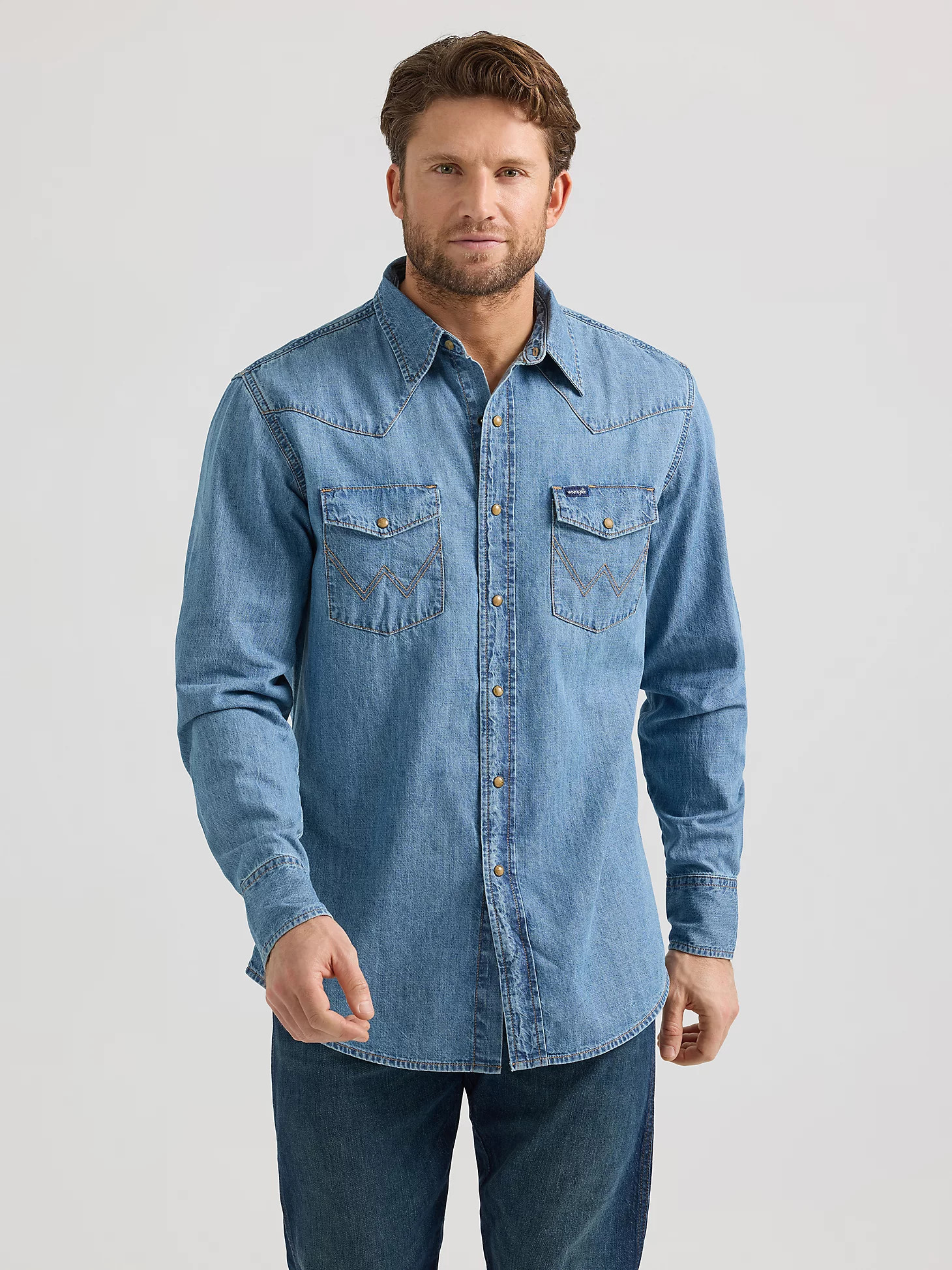 Men's Wrangler® Classic Denim Western Snap Shirt | Wrangler