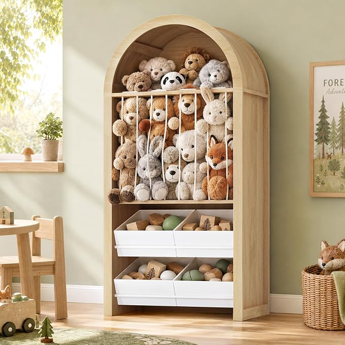51.8" Tall Arched Toy Storage Cabinets, Oak Color | 3-in-1 Toy Storage Organizer, Drawers, Stuffe... | Amazon (US)