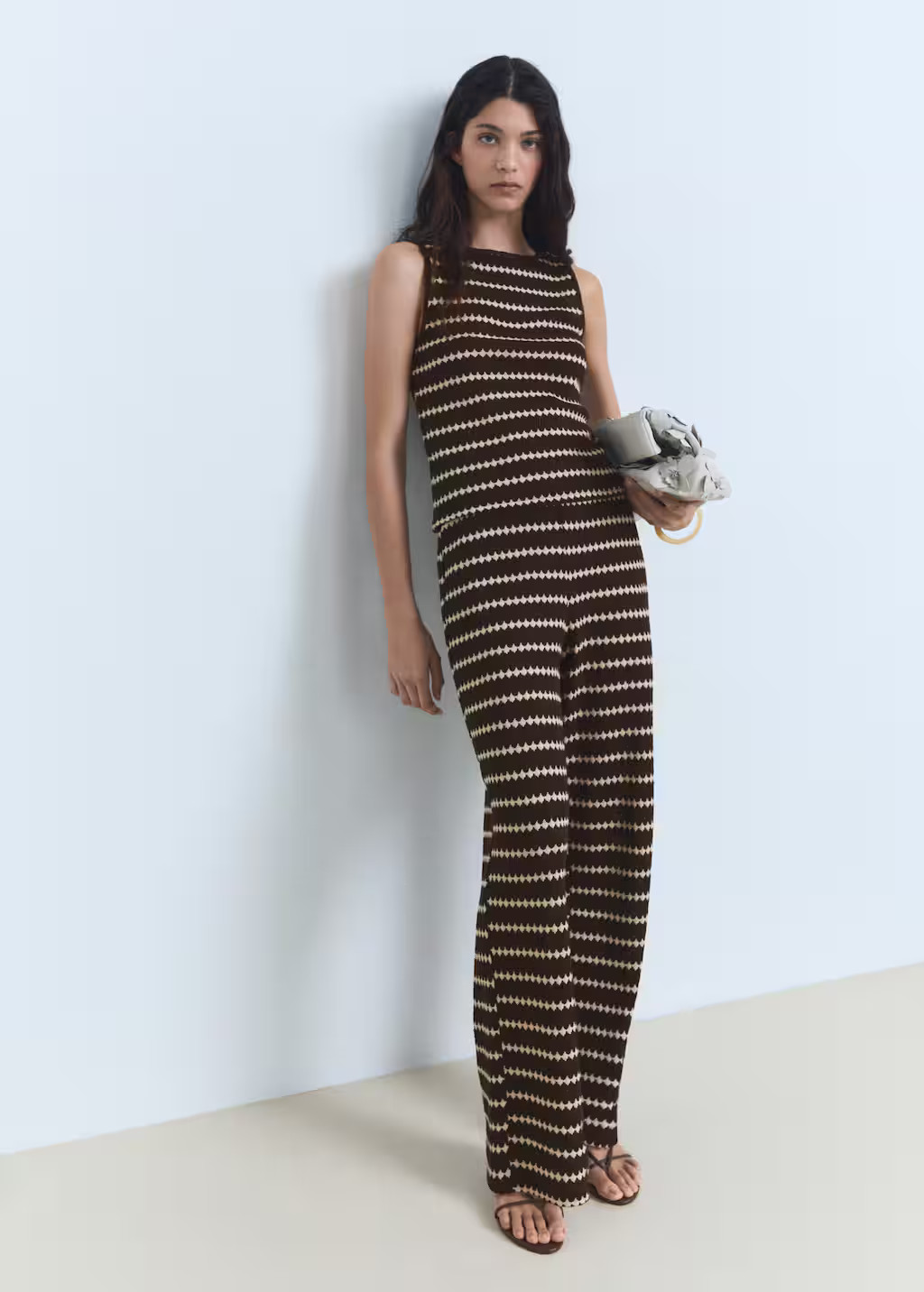 Knitted trousers with geometric print brown - Woman - XS - MANGO | MANGO (UK)