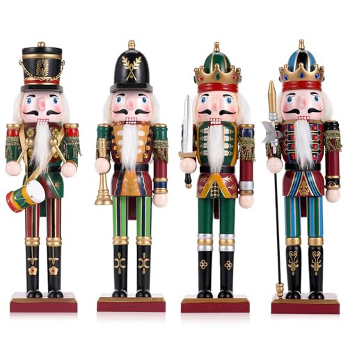 Tpudn 4PCS Wooden Christmas Decorations Nutcracker Soldier, 30CM Traditional Painted Nutcracker Figures,Festive Collectible Christmas Party for Home Fireplace Christmas Tree Party Decoration | Amazon (US)