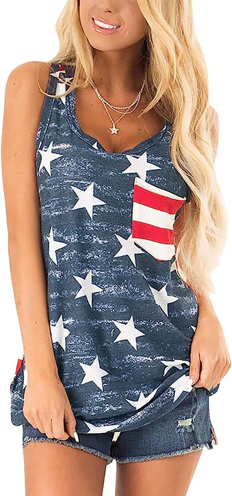 For G and PL Women 4th of July Patriotic American Flag Sleeveless Tank Top | Amazon (US)