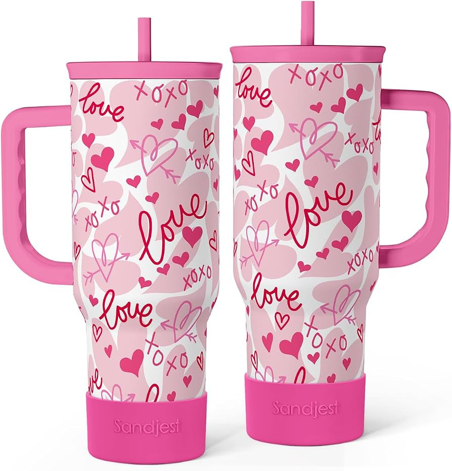 Heart Tumbler with Handle 40oz, Valentines Stainless Steel Insulated Tumblers Coffee Travel Cup w... | Amazon (UK)