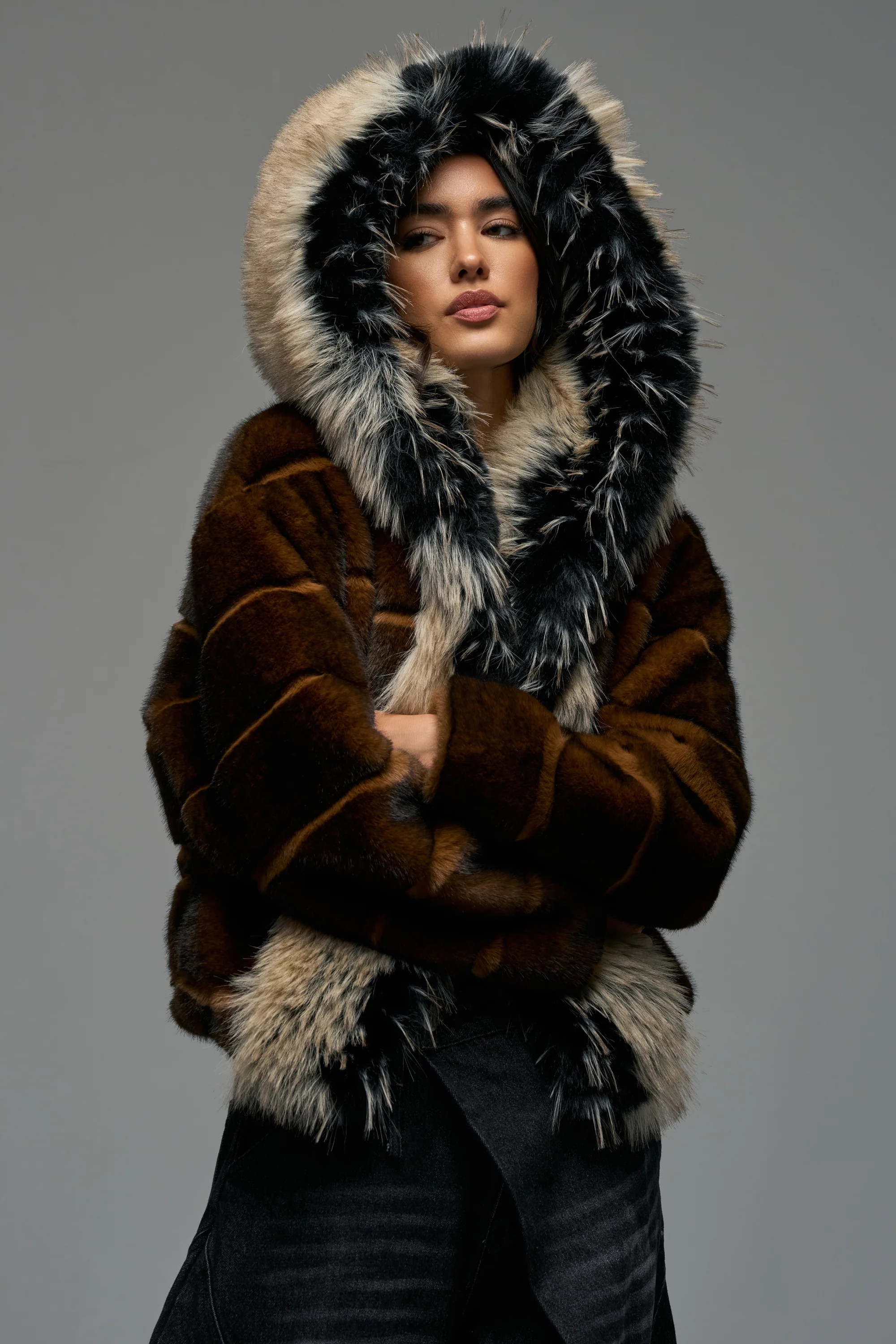 PORTIA HOODED FAUX FUR BOMBER | AKIRA