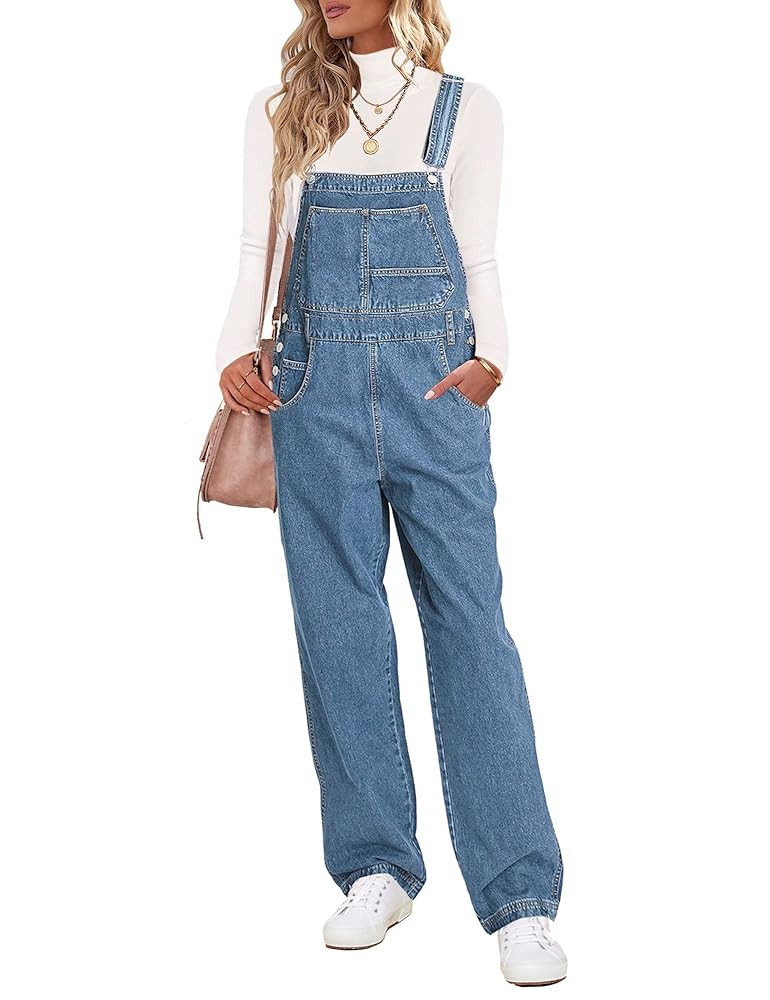 luvamia Overalls Women Loose Fit Denim Bib Baggy Overall Jumpsuit Straight Wide Leg Stretchy Jean... | Amazon (US)