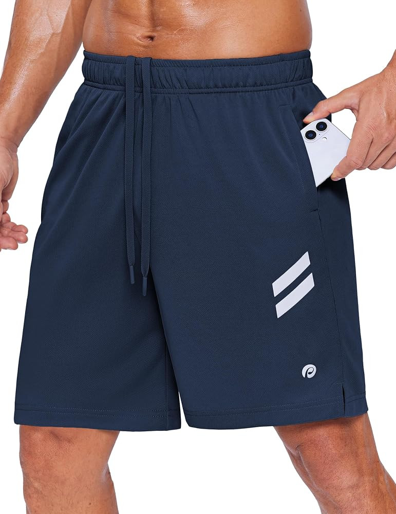 PINSPARK Men's Athletic Running Shorts Quick Dry Lightweight Gym Shorts 7 Inch Workout Shorts wit... | Amazon (US)