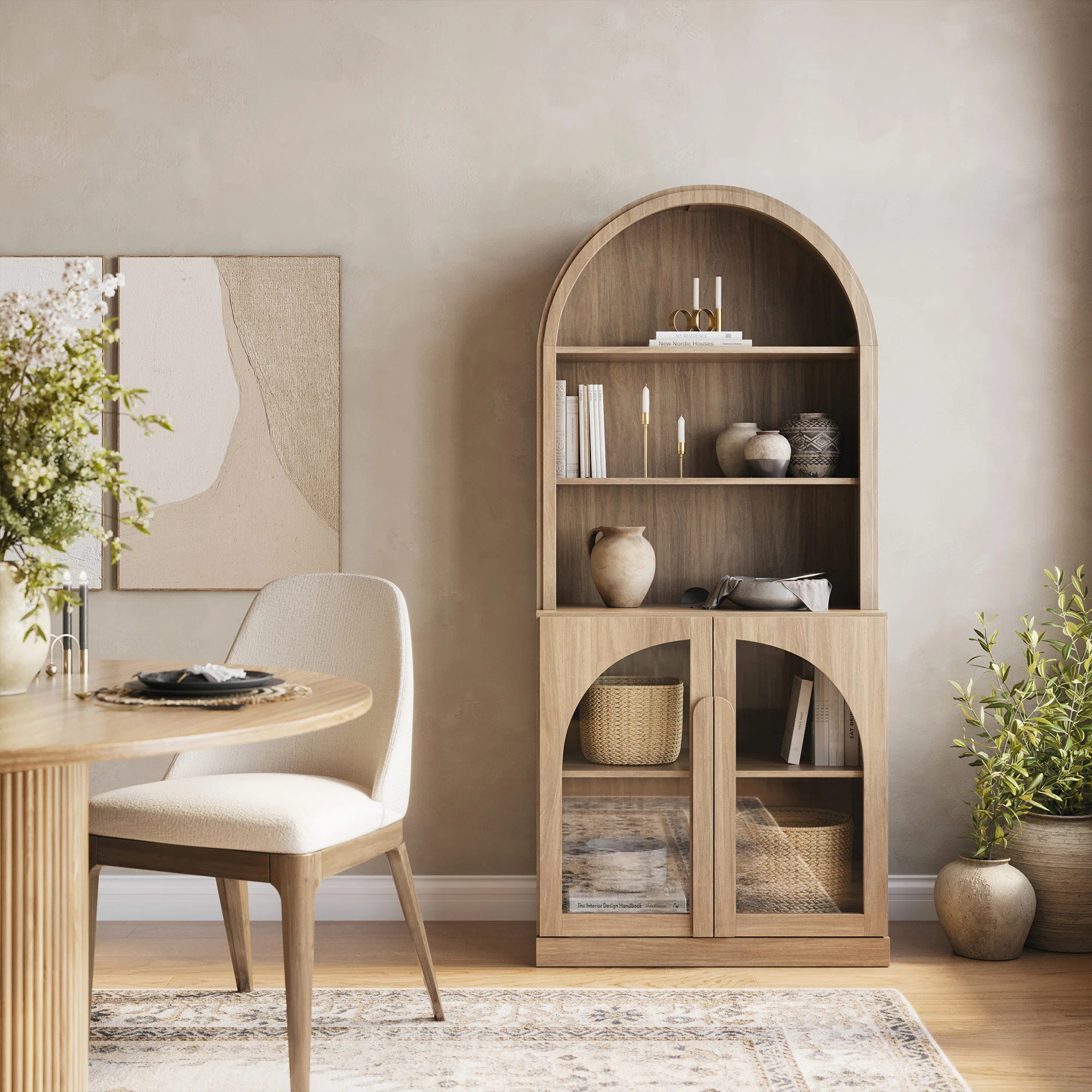 71" Tall Arched Bookshelf with Glass Doors, Camel | Wayfair North America