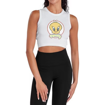 Women's Classic Tweety Sleeveless Crop Top Tank White Medium | Target