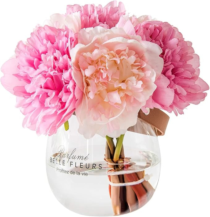 Billibobbi,Artificial Flowers with Vase, Fake Silk Peony Flowers in Glass Vase, for Home Wedding ... | Amazon (US)