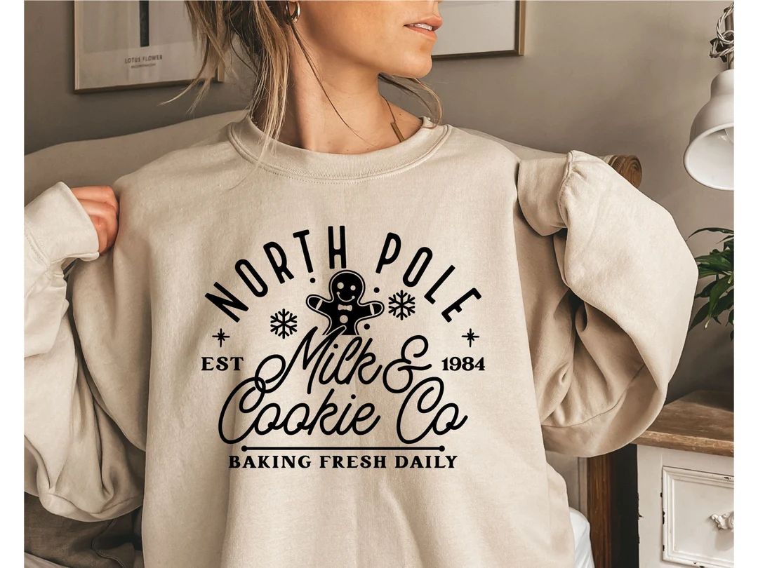 North Pole Milk and Cookie Co, Christmas Sweatshirt, Baking Christmas Sweater, Christmas Cookie S... | Etsy (US)