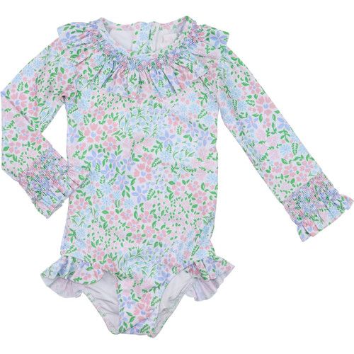 Floral Smocked Lycra Rashguard Swimsuit | Cecil and Lou