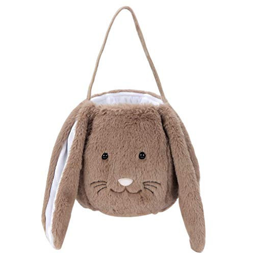 Easter Basket,Easter Bunny Baskets,Easter Egg Hunting Basket,Easter Buckets for Boys Girls,Bunny Rabbit Easter Tote Bags for Easter Decorations Candy Gifts Toy Storage(Brown) | Amazon (US)