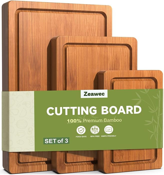 3-Piece Set Deep-Carbonized Bamboo Cutting Board for Kitchen, Carbonized | Amazon (US)