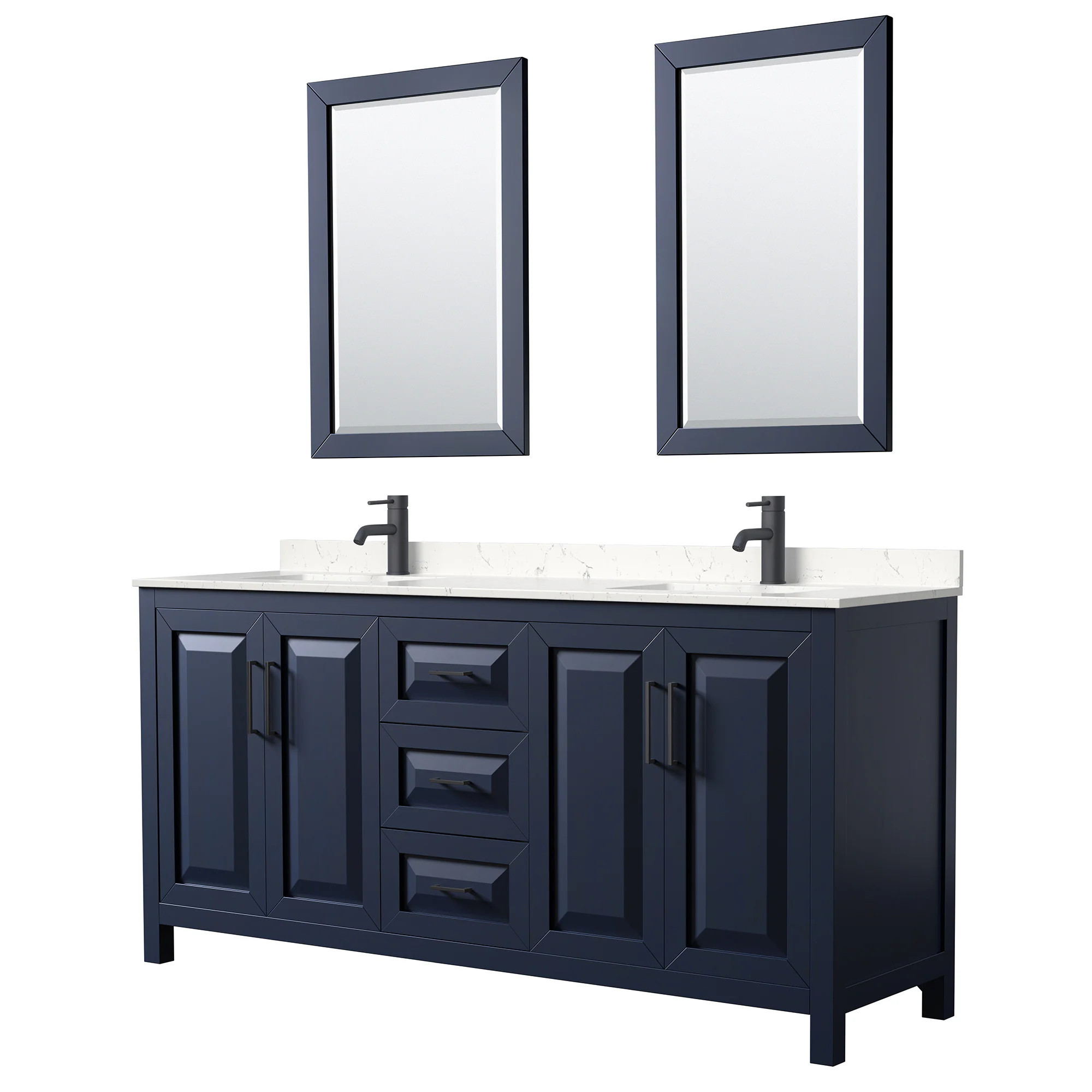 Wyndham Collection Daria 72-in Dark Blue with Matte Black Trim Undermount Double Sink Bathroom Vanity with Carrara Cultured Marble Cultured Marble | Lowe's