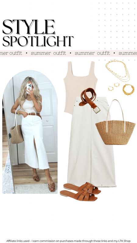 Summer outfit
White denim skirt outfit 

