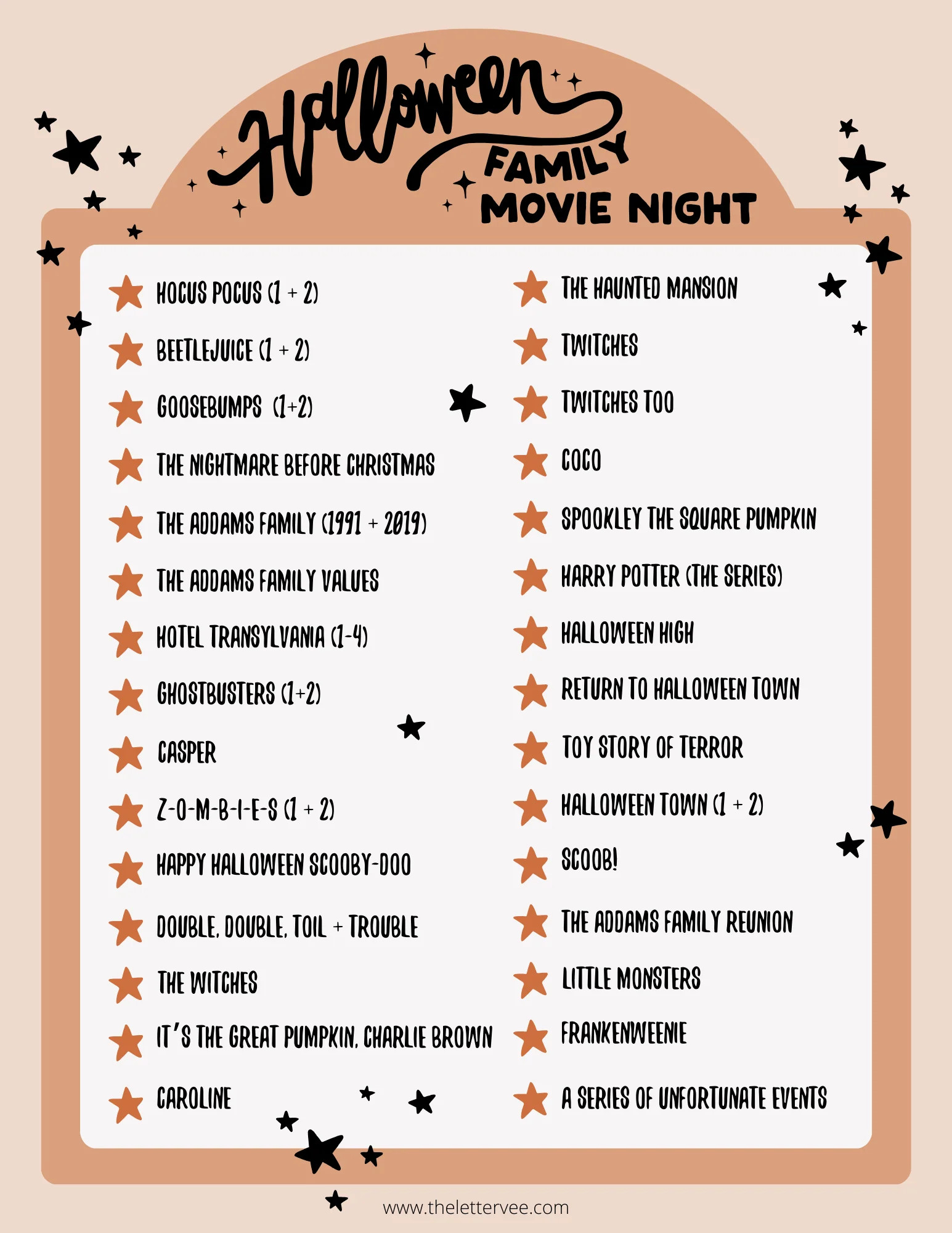 Family Friendly Movie Night Halloween Edition | Freebie | The Letter Vee