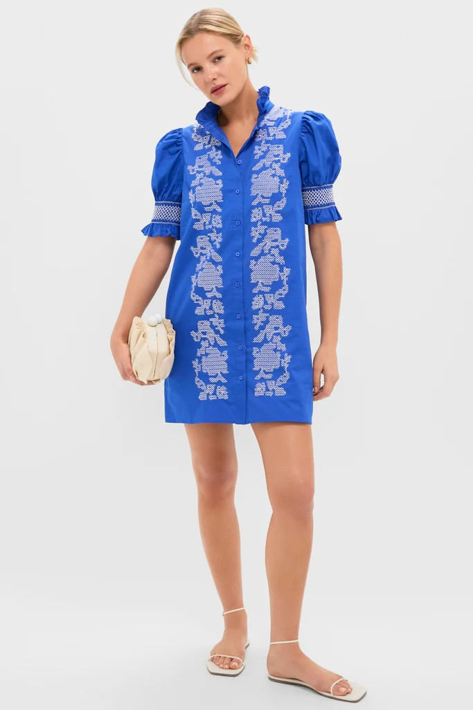 Royal Blue with White Embroidery Lou Lou Mini Dress | Tuckernuck (US)