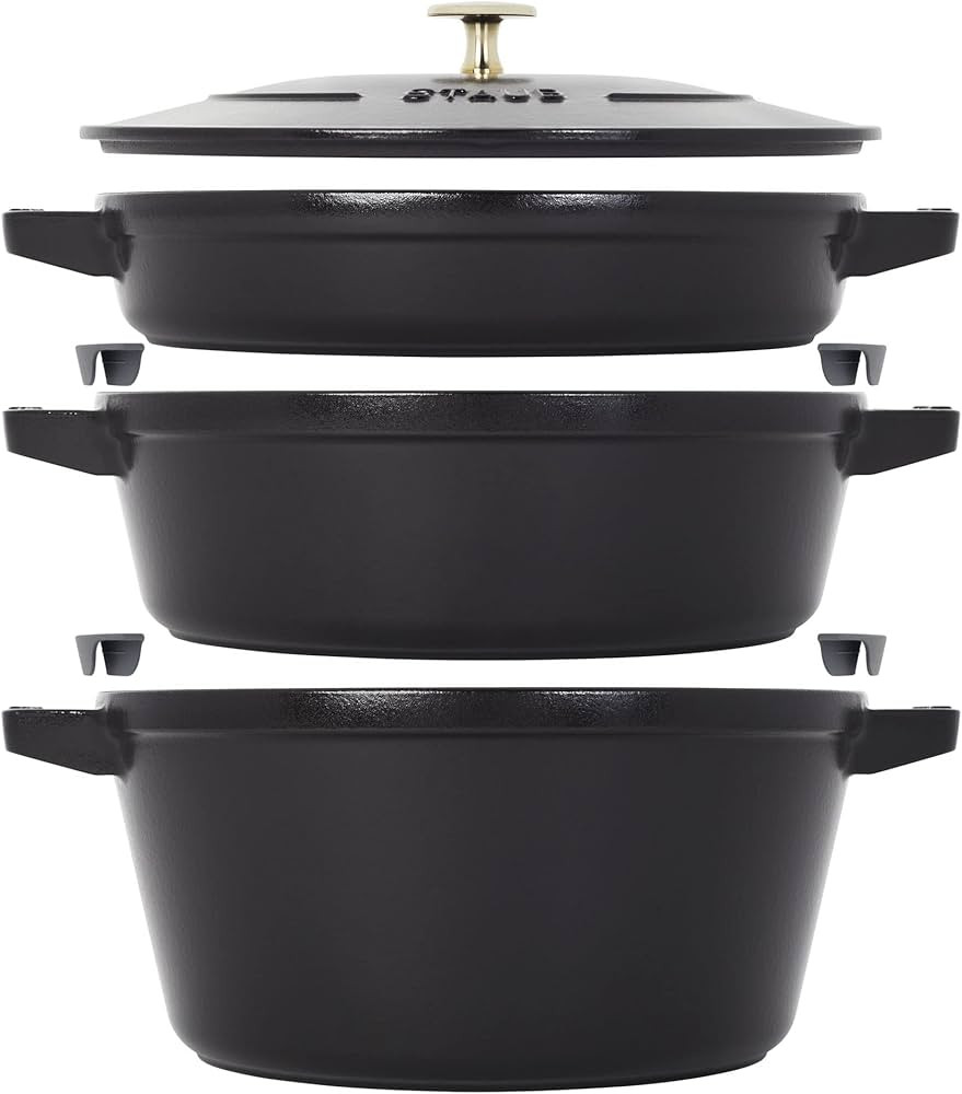STAUB Cast Iron Set 4-pc, Stackable Space-Saving Cookware Set, Dutch Oven, Skillet, Grill Pan wit... | Amazon (US)