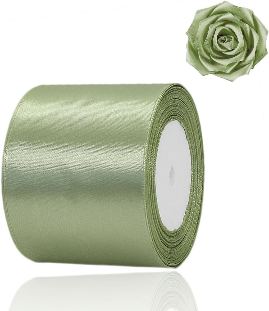 Sage Green Ribbon 3 Inch, 25 Yards Dusty Sage Satin Ribbon | Amazon (US)