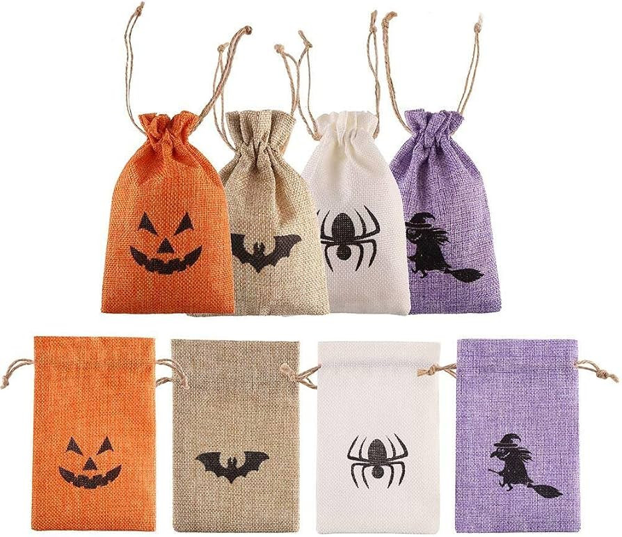 DECORA Halloween Burlap Gift Bags with Double Jute Drawstrings Candy Pouch Halloween Treat Bags w... | Amazon (US)