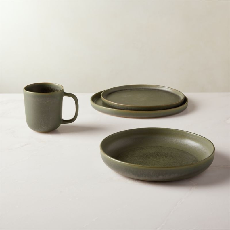 Drift Modern 4-Piece Green Dinnerware Set with Pasta Bowl | CB2 | CB2