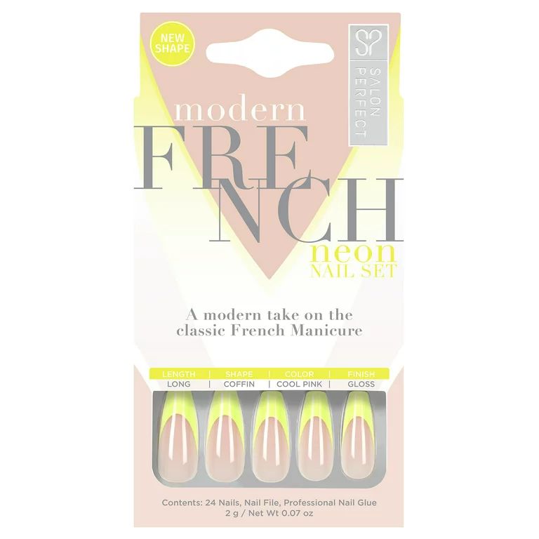 Salon Perfect Neon Modern French Green Tip Nail Set, 24 Pieces | Walmart (US)