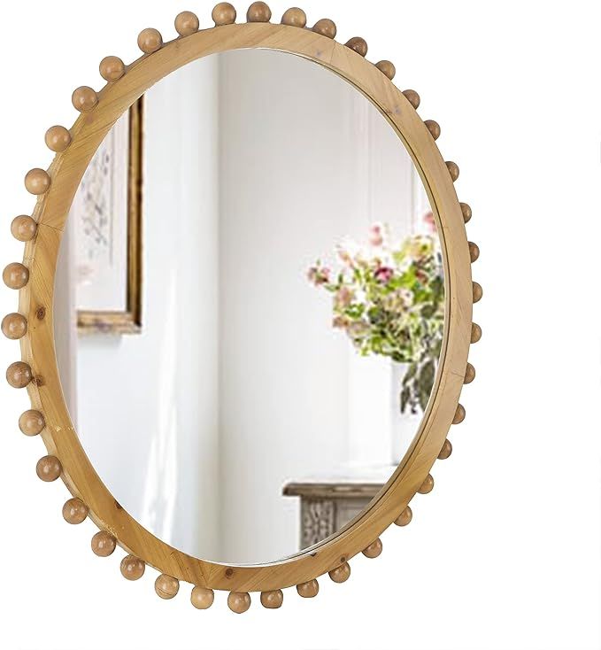 A&B Home Round Beaded Wall Mirror - Farmhouse Circular Wall Mirror with Beaded Wooden Frame, Home... | Amazon (US)