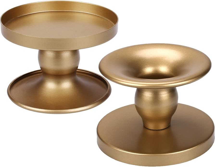 Table Gold Candle Holders – Set of 2 | Reversible Metal Candle Stand for Pillar & Taper Candles... | Amazon (US)