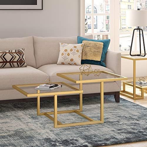 Henn&Hart Modern Chic 2-Tier Coffee Table for Living Room, 18" H x 43" L x 23" W, Golden Brass | Amazon (US)