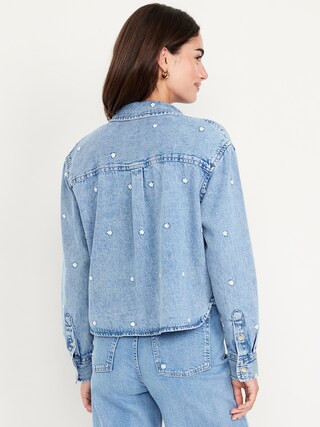 Jean Button-Down Cropped Floral Shirt | Old Navy (US)