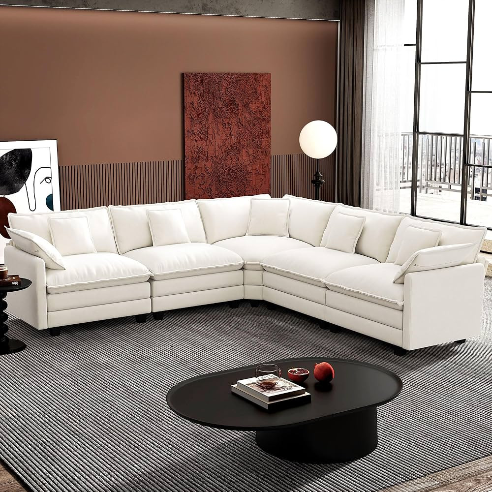 Ihanherry 114" V-Shaped Modern Sofa Modular Sectional Cloud Couch with Corner Section, 5-Seat Che... | Amazon (US)