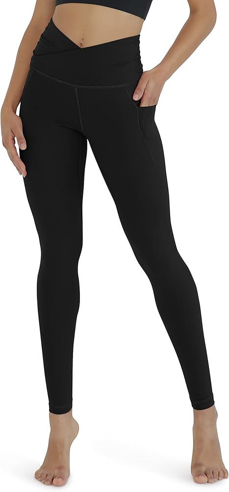 ODODOS Women's Cross Waist Yoga Leggings with Inner Pocket, Sports Gym Workout Running Pants -Ins... | Amazon (US)