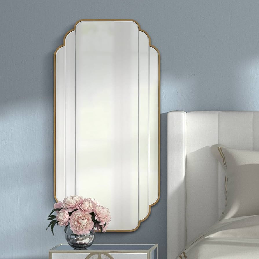 Symphony Rectangular Vanity Wall Mirror Modern Glam Scallop Edge Beveled Glass Matte Brush Gold W... | Amazon (US)