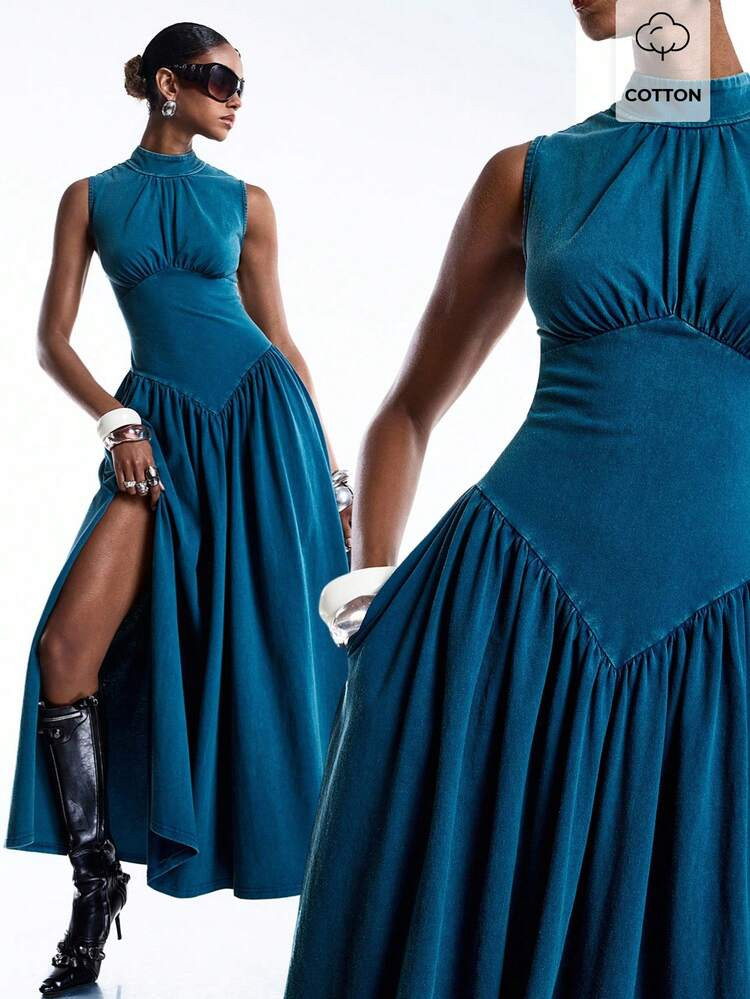 LYSMO 2026 New Arrive Minimalism Spring/Summer Women's Solid Color Stand Collar Waist Pocket Casual Sleeveless Dress Women's Dresses Evening Dresses Occasion Dresses | SHEIN