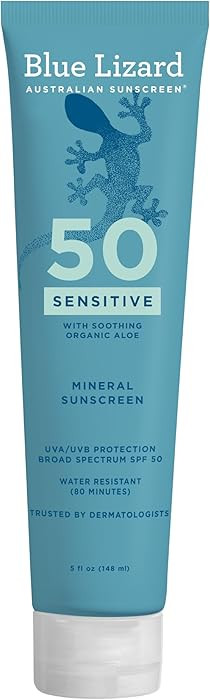 Blue Lizard Sensitive Mineral SPF 50 Sunscreen Lotion, 100% Mineral Sunscreen, UVA/UVB Protection... | Amazon (US)