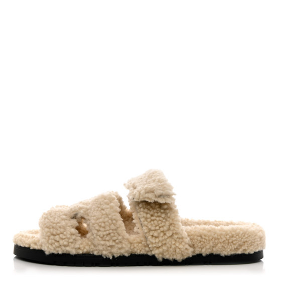 HERMES Woolskin Womens Chypre Sandals 38 Ecru | FASHIONPHILE (US)