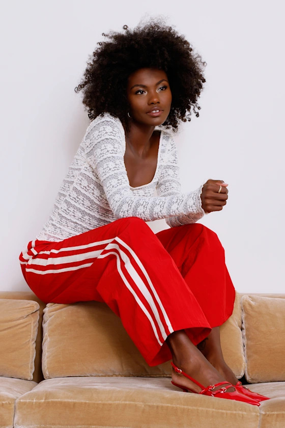 Sporty Sweetie Red Nylon Drawstring Wide-Leg Athletic Pants | Lulus