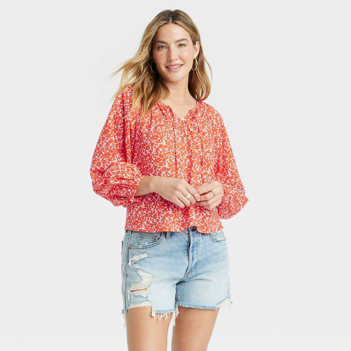 Women's Long Sleeve Blouse - Universal Thread™ Red Floral XS | Target
