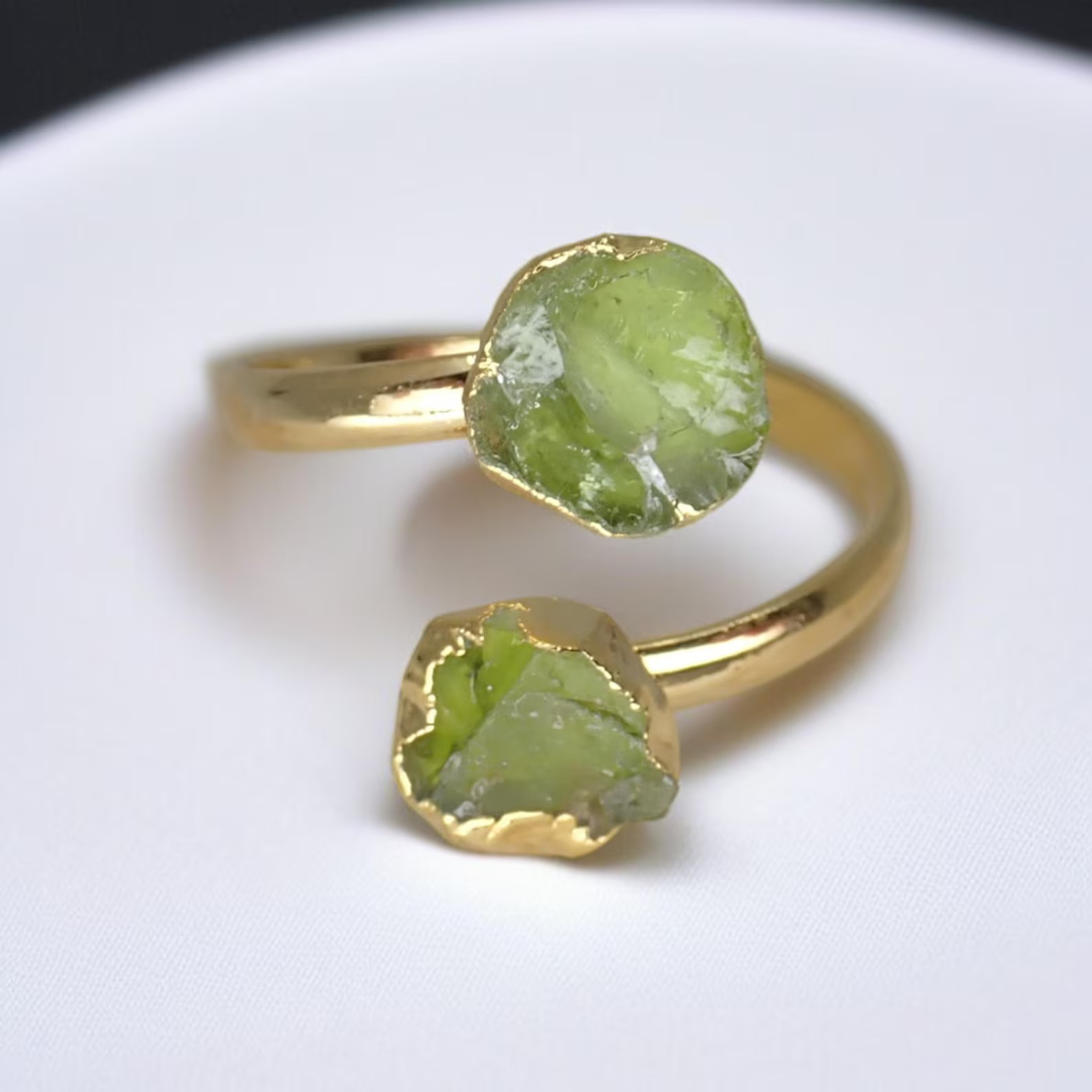 Raw Peridot Adjustable Ring – 14k Gold Open Wrap Ring with Two Natural Green Gemstones – Augu... | Etsy (US)