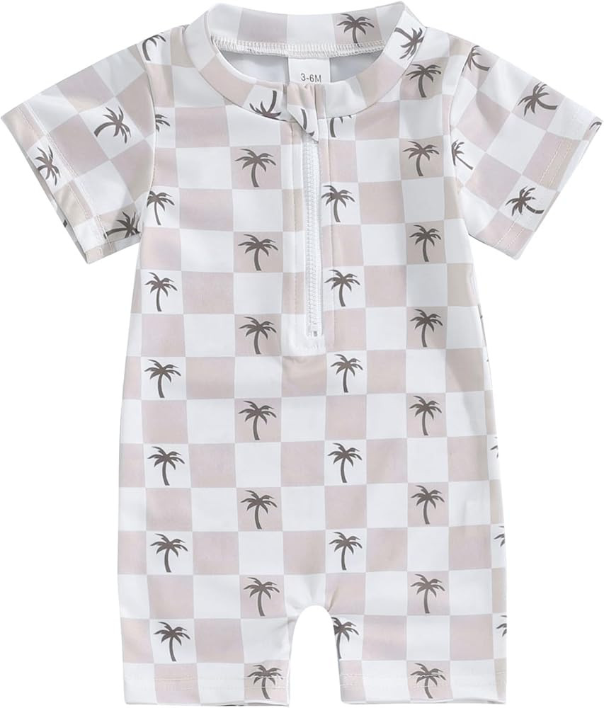 Infant Baby Boy One Piece Swimsuit Rash Guard Shirt Bathing Suit Infant Short Sleeve Zip Up Sunsu... | Amazon (US)