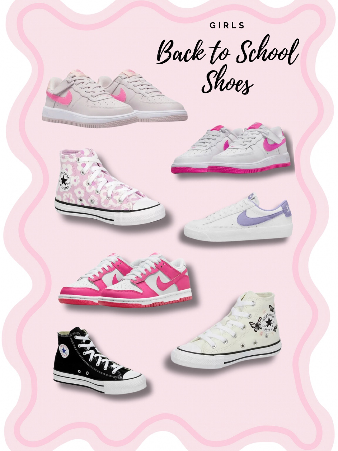 Girls back to schools shoes
Trending girls shoes, trending girls sneakers, girls converse, girls chuck Taylor’s, tween girl sneakers, girls tennis shoes, girls sneakers, girls pink Nikes, kids court borough, pink low dunk, kids Air Force ones, girls Nikes, butterfly converse 

#LTKSeasonal #LTKShoeCrush #LTKKids